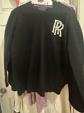 Vintage 55 Black Crewneck Sweater with Cream Monogram
